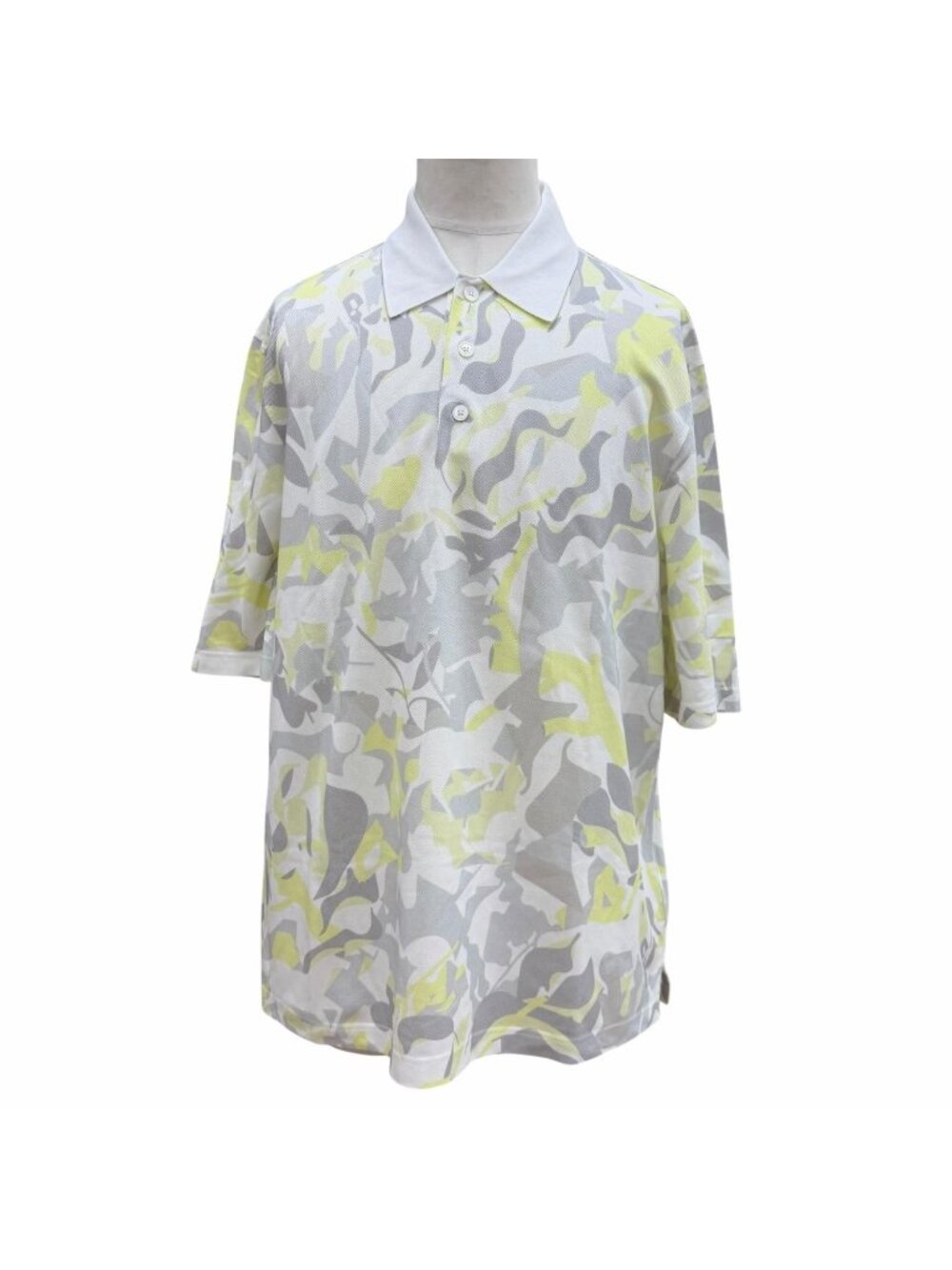 Hermes Puzzle Vegetable Cotton 100% Short Sleeve Polo Shirt White Yellow XL
